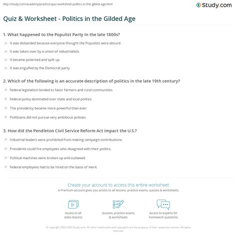 You are also responsible for knowing the meaning of all the terms. . Politics in the gilded age worksheet answers